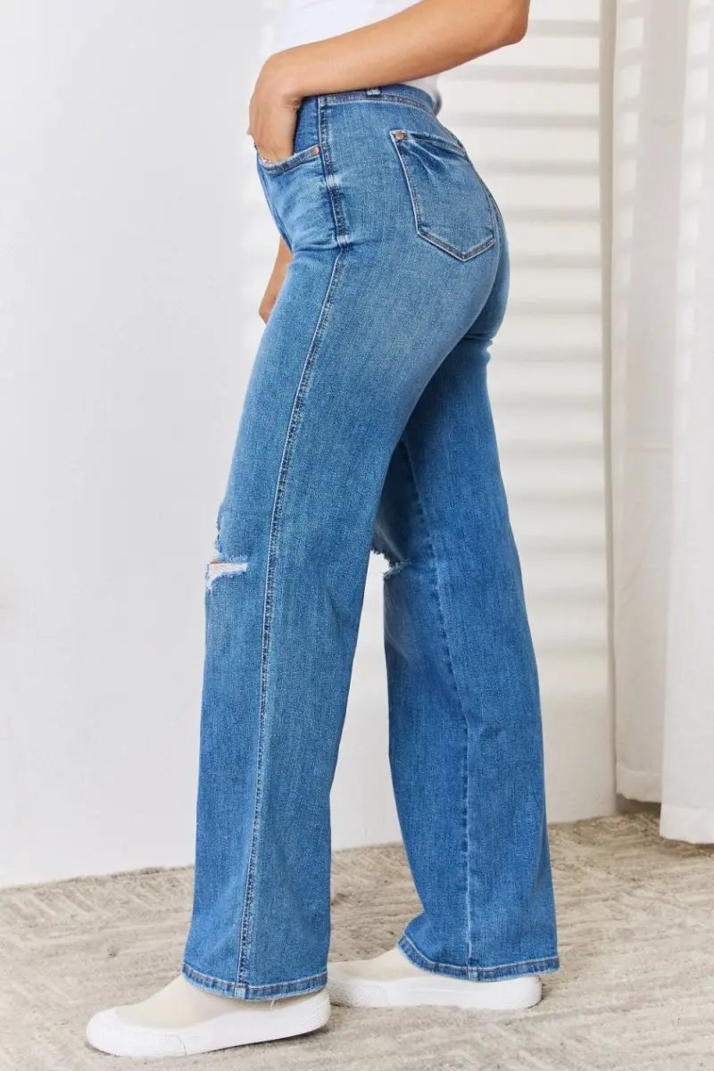 Judy Blue Full Size High Waist Distressed Straight-Leg Jeans - Love Salve